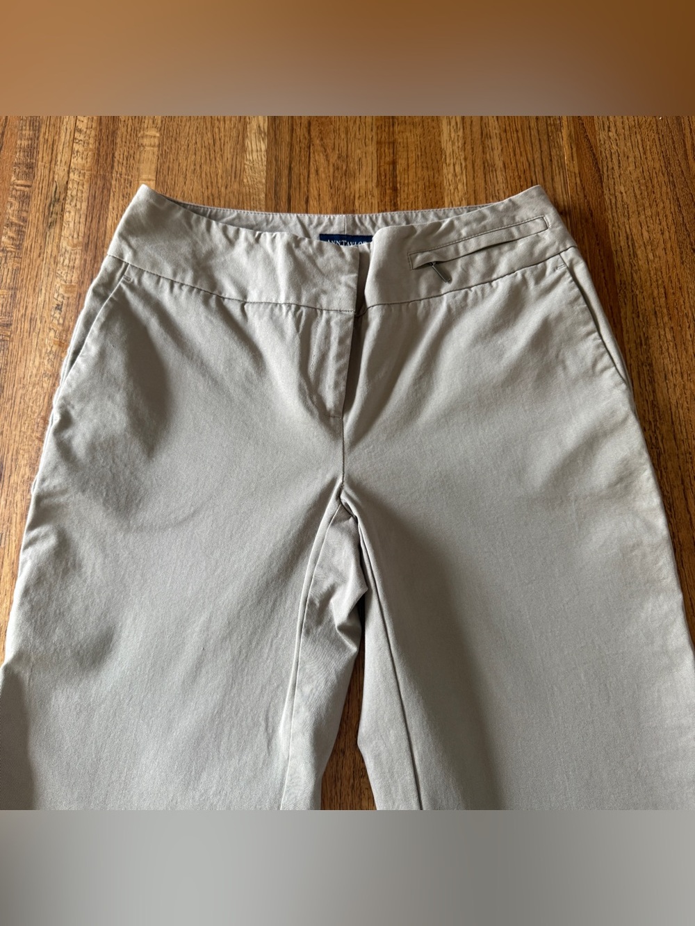 Ann Taylor Petites Tan Khaki Wide Leg Trousers Size 6P Stretch Cotton - Picture 2 of 10